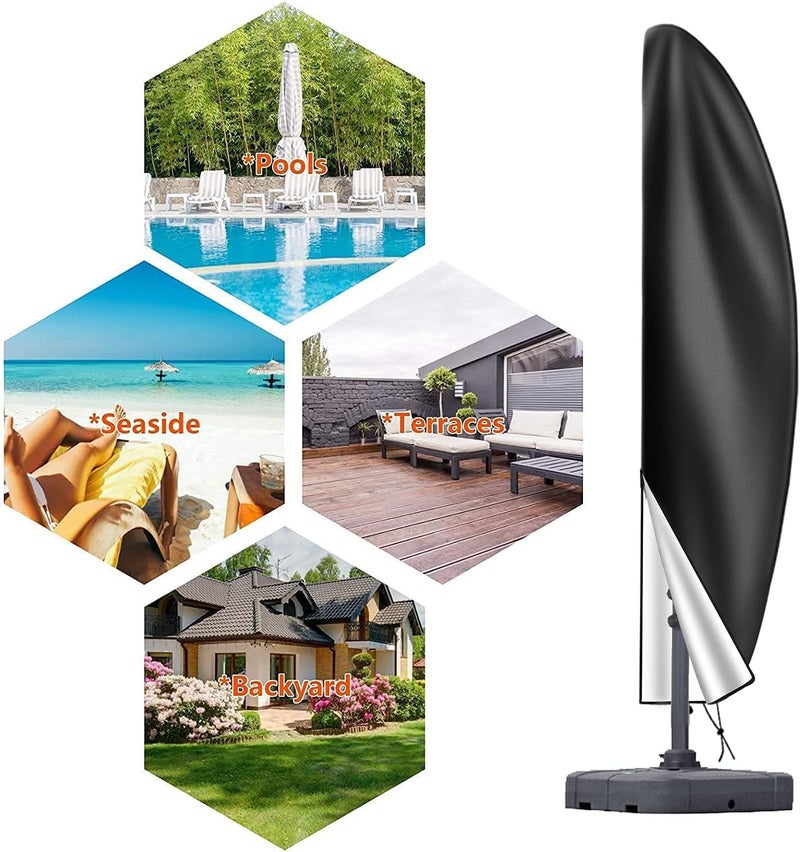 OKPOW Patio Cantilever Umbrella Covers for Outdoor: Waterproof Offset Umbrella Cover Banana Style with Zipper fits 9FT to 14FT, Black - Image 2